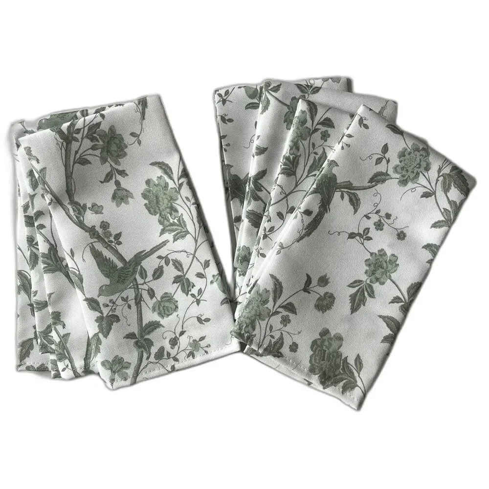 Laura Ashley Napkins Set of 8 Summer Palace Sage Green White Floral 18x18 NWOT